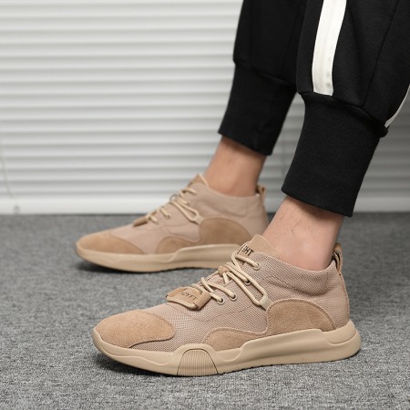Men's Trendy Casual Leather Breathable Mesh Shoes Explosion Models Stitching Sports Shoes