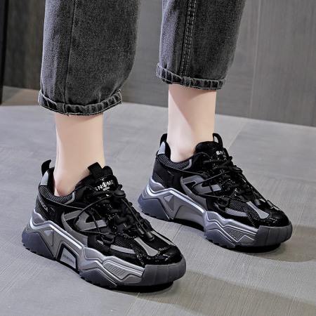 Women's New Thick-Soled Increased Luminous Mesh Sports Casual Shoes Plus Velvet Keep Warm